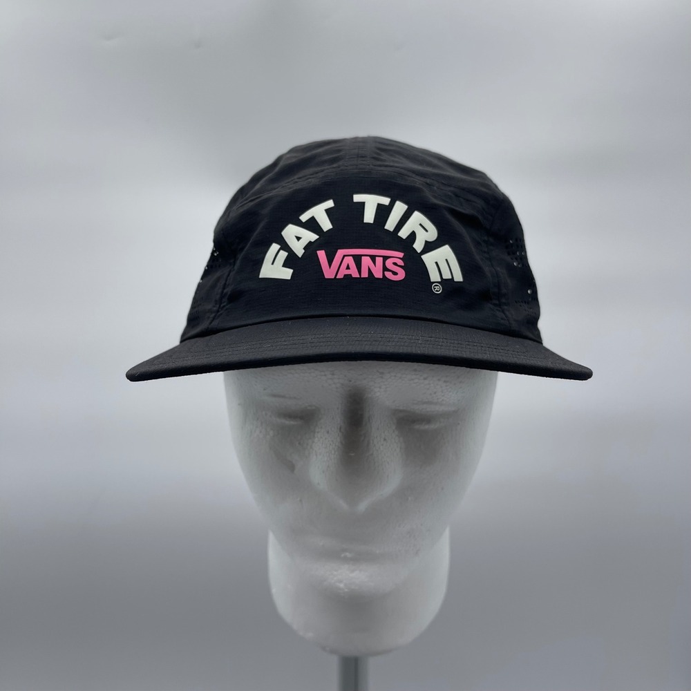 Vans VN000NUPBLK OSFM Black Fat Tire Ale 5-Panel Camper Hat Nylon Strapback Cap